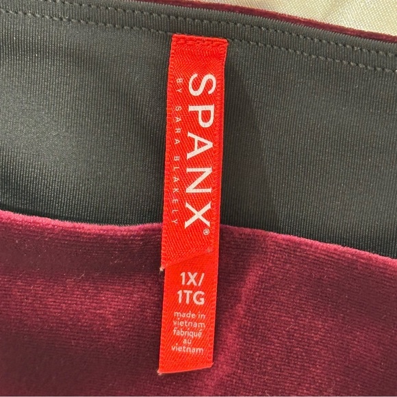Spanx Velvet Burgundy Leggings 1X High Rise Slimming Chic Preppy Fall Winter - Picture 9 of 11